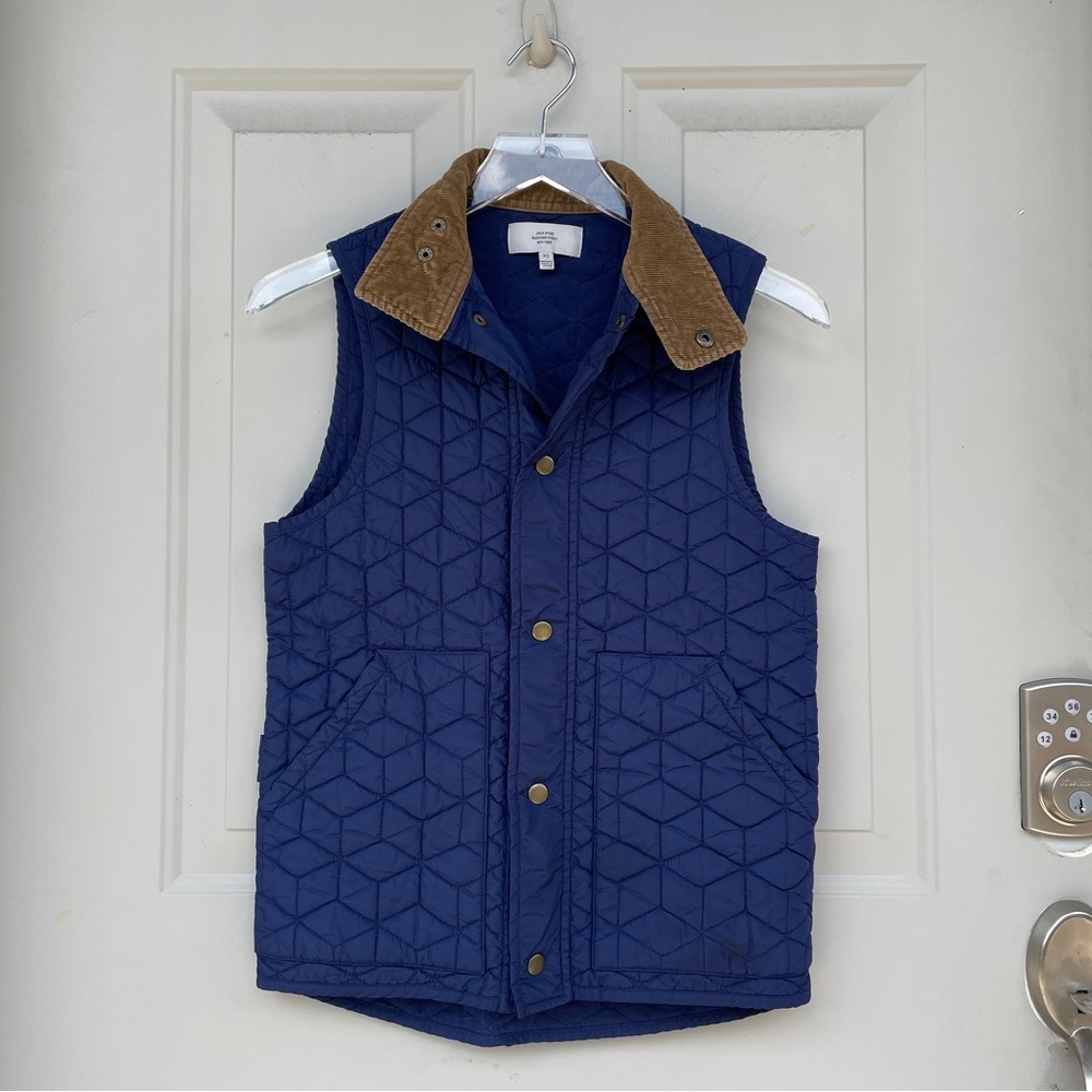 Jack Spade Herington Vest Men’s XS Navy Blue Diamond Quilted Banded Collar